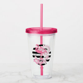 Pinker Flamingo i svart-vit randig whimsy Take Away Mugg