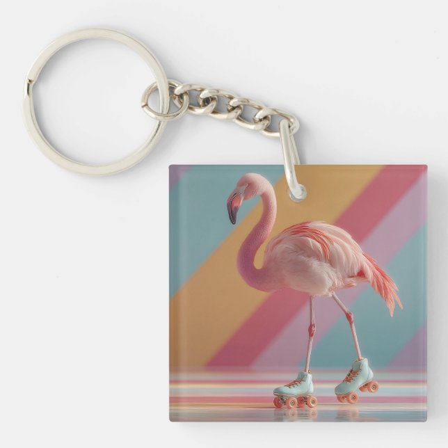 Pinker Flamingo på rullskridskor med fantasifullt  (Framsidan)