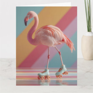 Pinker Flamingo på rullskridskor med fantasifullt Kort