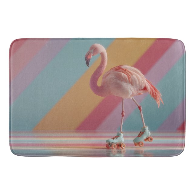 Pinker Flamingo på Rullskridskor med Whimsy Badrumsmatta (Framsidan)