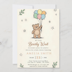 Pinker gula nallebjörn baby shower inbjudningar