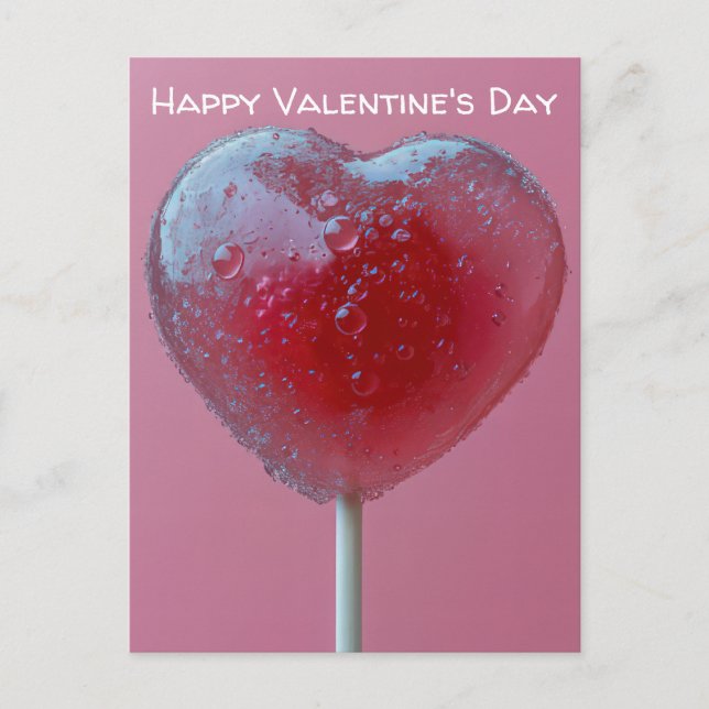 Pinker Herz Lollipop Valentinstag Vykort (Framsida)