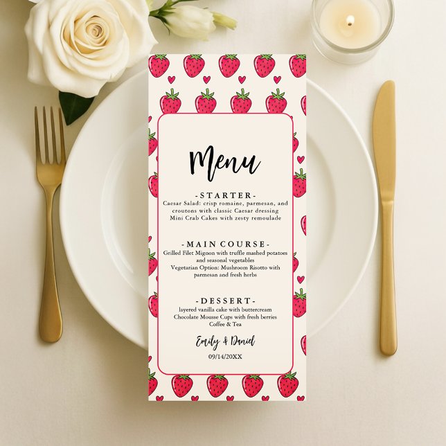 Pinker Pärons Bröllop Meny (Sweet strawberry wedding design for a fun romantic celebration)