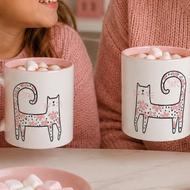 Pinker Pimpa Rosa Blommig Katt Tänk Rosa Mugg (Skapare uppladdad)
