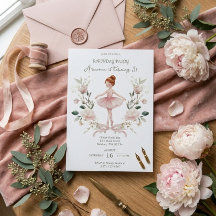 Pinker Pink Båge & Akvarell Ballerina Födelsedag