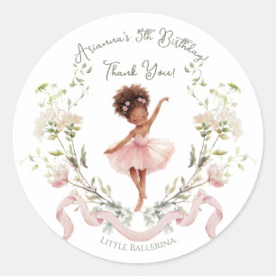 Pinker Pink Båge & Akvarell Ballerina Födelsedag Runt Klistermärke
