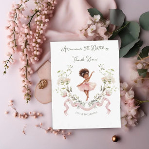 Pinker Pink Båge & Akvarell Ballerina Födelsedag Tack Kort