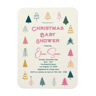 Pinker Pink & Grön Julgran Baby Shower Magnet
