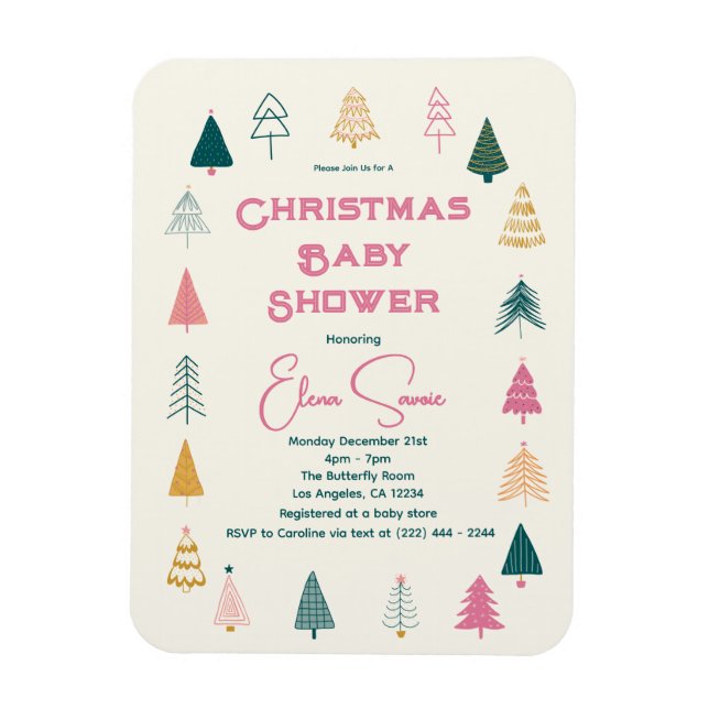 Pinker Pink & Grön Julgran Baby Shower Magnet (Vertikal)