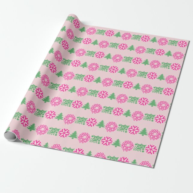 Pinker Pink & Grön Julgran Holly Krans Presentpapper (Utrullad)