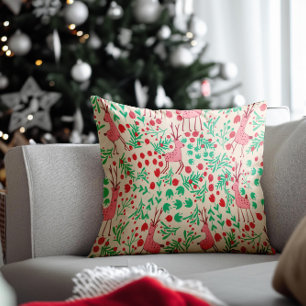Pinker Pjätteranta och Vintergrönsmönster Kudde