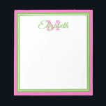 Pinker preppsk monogram anteckningsblock<br><div class="desc">Personalisera detta pinka och gröna preppska monogram-block med ditt val av namn och initial.</div>