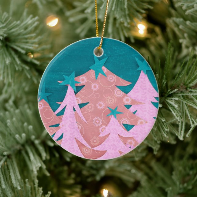 Pinker saklig julgran julgransprydnad keramik (Träd)