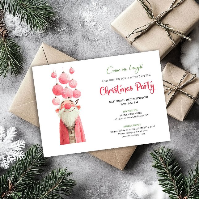 Pinker Santa julfestinladan med fantasifull design Inbjudningar (Whimsical pink santa Christmas party invitation hand drawn

)