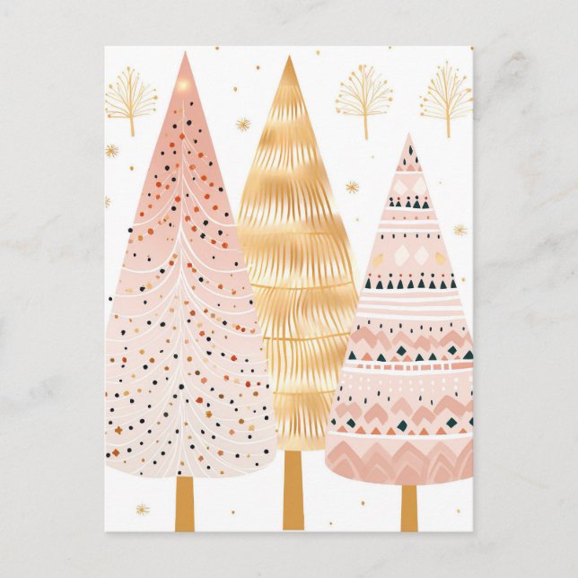 Pinker und goldener Weihnachtsbaum mit Geschenken Vykort (Framsida)