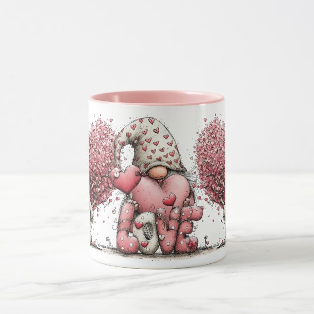 Pinker vattenfärg bläck Gnome illustration Mugg (Center)