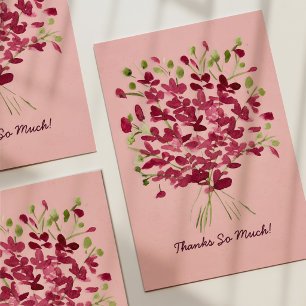 Pinker Vattenfärg Blommig Bukett Tack Kort
