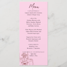 Pinker Whimsical Handritad Illustrerad Bröllopsmen Meny