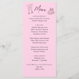 Pinker Whimsical Handritad Illustrerad Bröllopsmen Meny