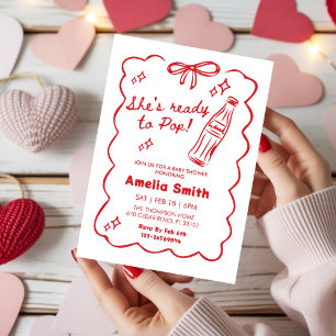 Pinker Whimsical Hon är redo att poppa Läsk Bebis  Inbjudningar