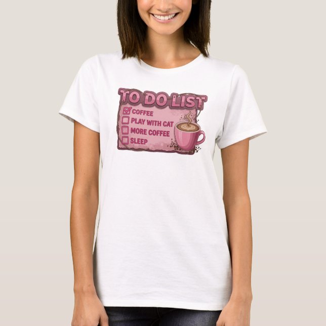 Pinker Whimsical Kaffe LEK MED KATT Trendig T-shir T Shirt (Framsida)