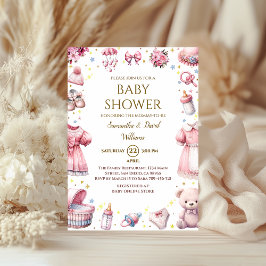 Pinker Whimsisk Elegant Baby Shower Blommig Flick Inbjudningar