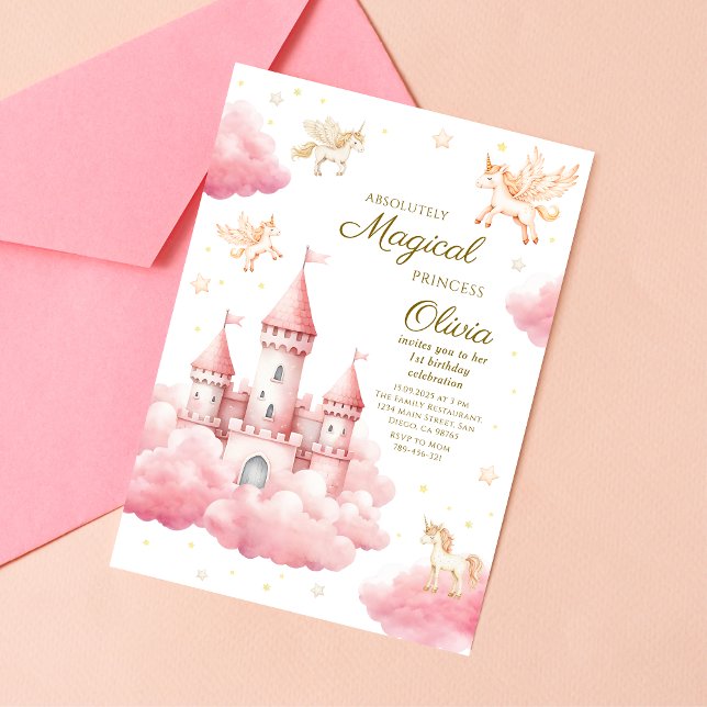 Pinker Whimsy Sagoprinsessa Födelsedag Inbjudningar (Skapare uppladdad)