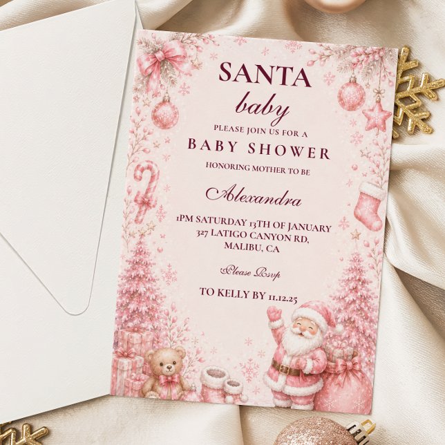 Pinker Whimsy Santa Bebis Shower Inbjudningar (Skapare uppladdad)
