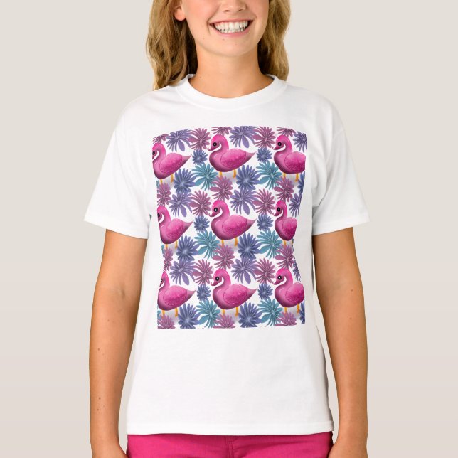 Pinkerfant Swanh: Pastell Blommig Dröm Mönster T Shirt (Framsida)