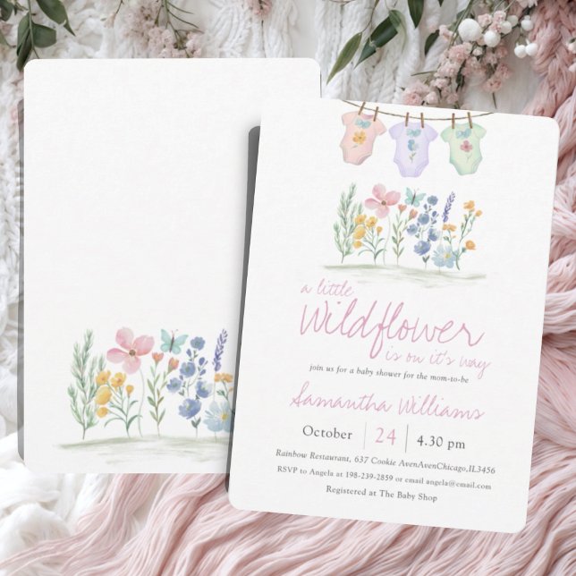 Pinkerfantasifull baby shower med vilda blommor i  inbjudningar (Skapare uppladdad)