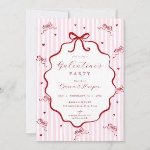 Pinkeröd slingrande hjärta Galentine-fest Inbjudningar