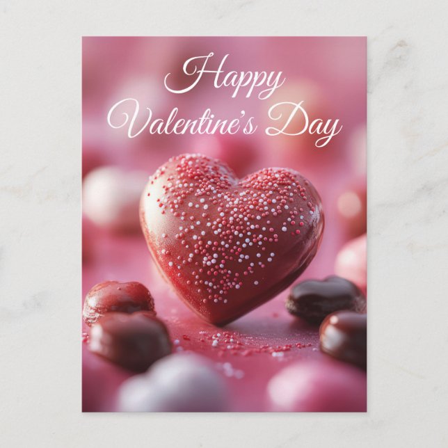 Pinkes Schokoladen Herz Valentinstag Vykort (Framsida)