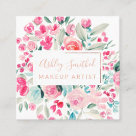 Pinkfloral chic av ro Guld Fyrkantigt Visitkort
