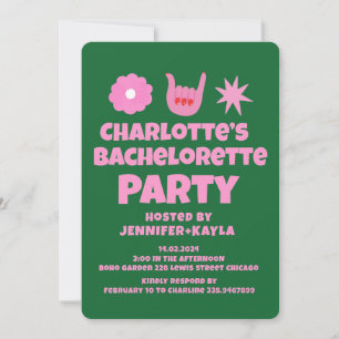 PinkGreen Handwriter Retro Bachelorette Party Inbjudningar