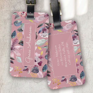 Pinki Blommönster Guld Monogram Bagagebricka