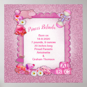 Pinkie-Ro Nyfödd bebis Girl Photo ram Poster