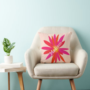 Pinkish Coral Modern Stylized Blommigt Pillow Kudde