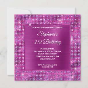 Pinkish Lila Diamond Studed Foil 21 Birthday Inbjudningar