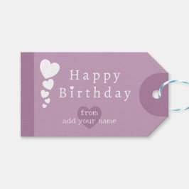Pinkish Lilac Birthday Hearts Gift Märkres Presentetikett
