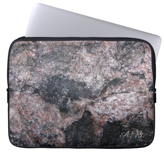 Pinkish stenstruktur för natur med initialer laptop fodral (Framsidan)
