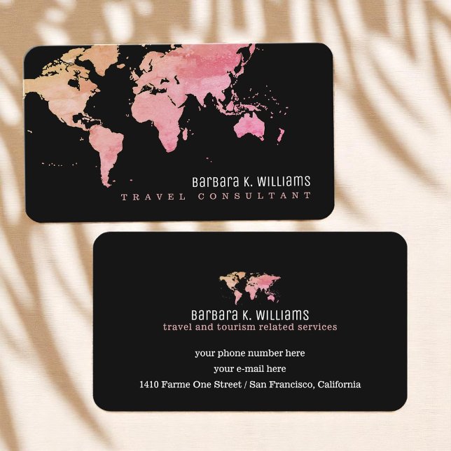 Pinkish World Map Travel Consultant Visitkort (Skapare uppladdad)