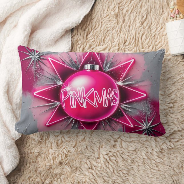 Pinkmas – Neon Holiday Pop Art Lumbarkudde (Filt)