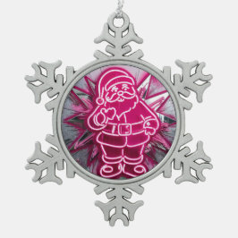 Pinkmas Santa – Neon Holiday Pop Art Snöflinga Pewter Julgransprydnad