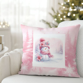 Pinkmas Snowy Forest Snowman Kids Room Decor Kudde