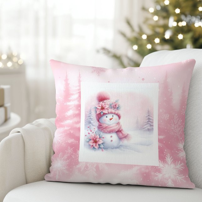 Pinkmas Snowy Forest Snowman Kids Room Decor Kudde (Pinkmas Snowy Forest Snowman Kids Room Decor)