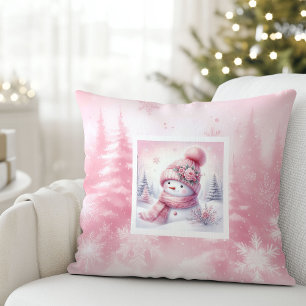 Pinkmas Vinter Skog Snömannen Kudd Barn Dekor Kudde