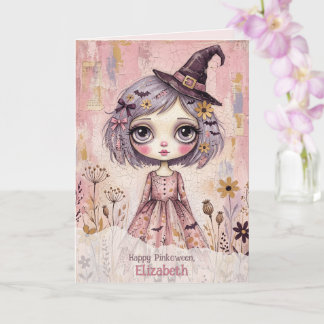 Pinkoween Häxa Pink Halloween Kuslig Kort