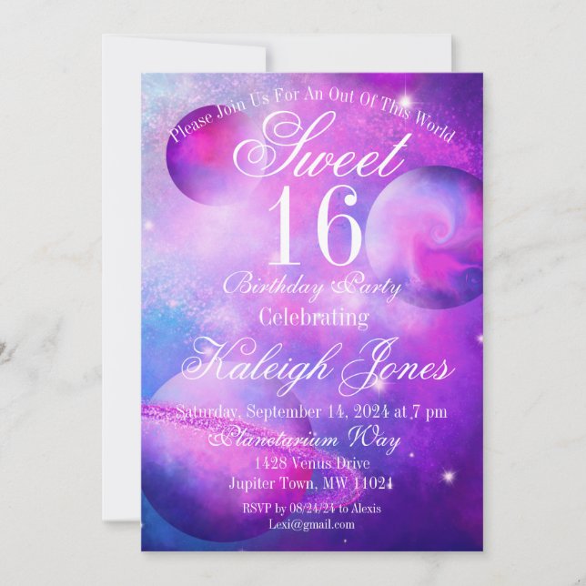 Pinkple Planets Invitation Inbjudningar (Framsida)
