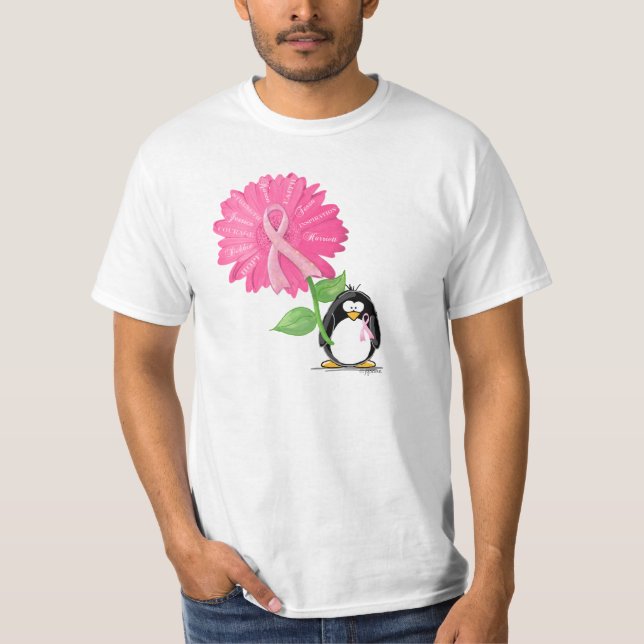 pinkRibbon-med pingvin och daisy2 T Shirt (Framsida)