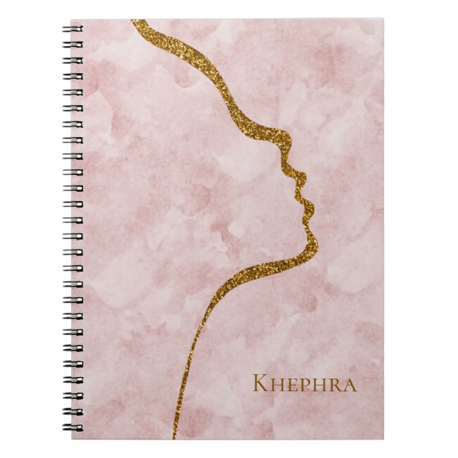Pinks Marble och Guld Glitter Ansikte Notebook Anteckningsbok (Framsidan)